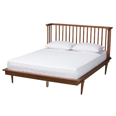 Baxton Studio Flint Mid-Century Modern Ash Walnut Finished Wood Queen Size Platform Bed 236-12782-ZORO